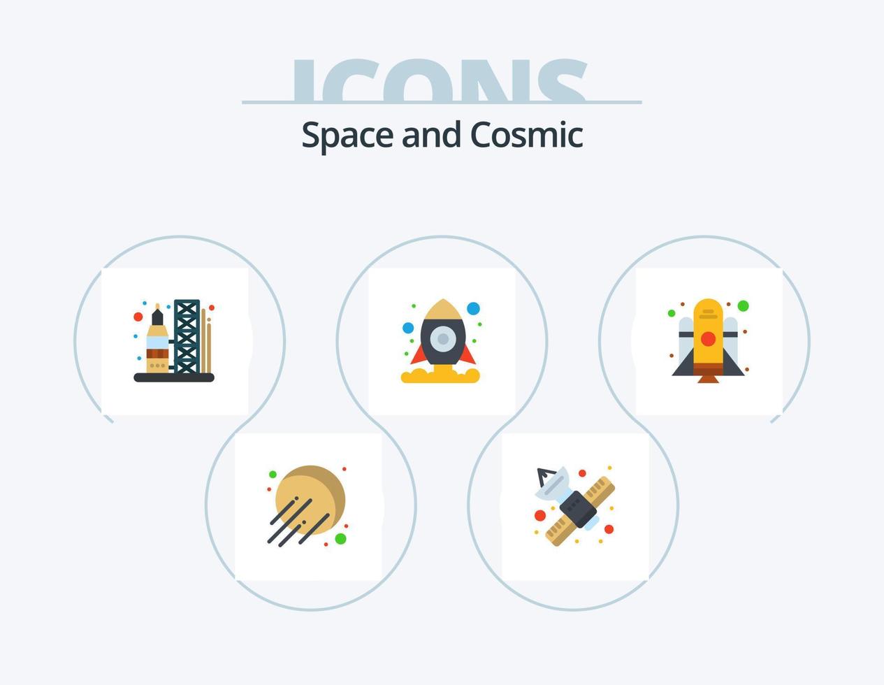 espacio plano icono paquete 5 diseño de iconos. puesta en marcha. cohete. lanzamiento. espacio. cosmos vector