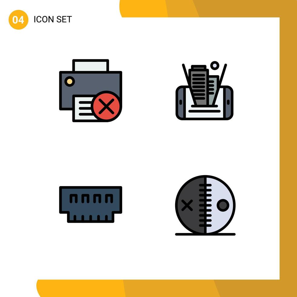 Group of 4 Modern Filledline Flat Colors Set for computers computers hardware cell gadget Editable Vector Design Elements