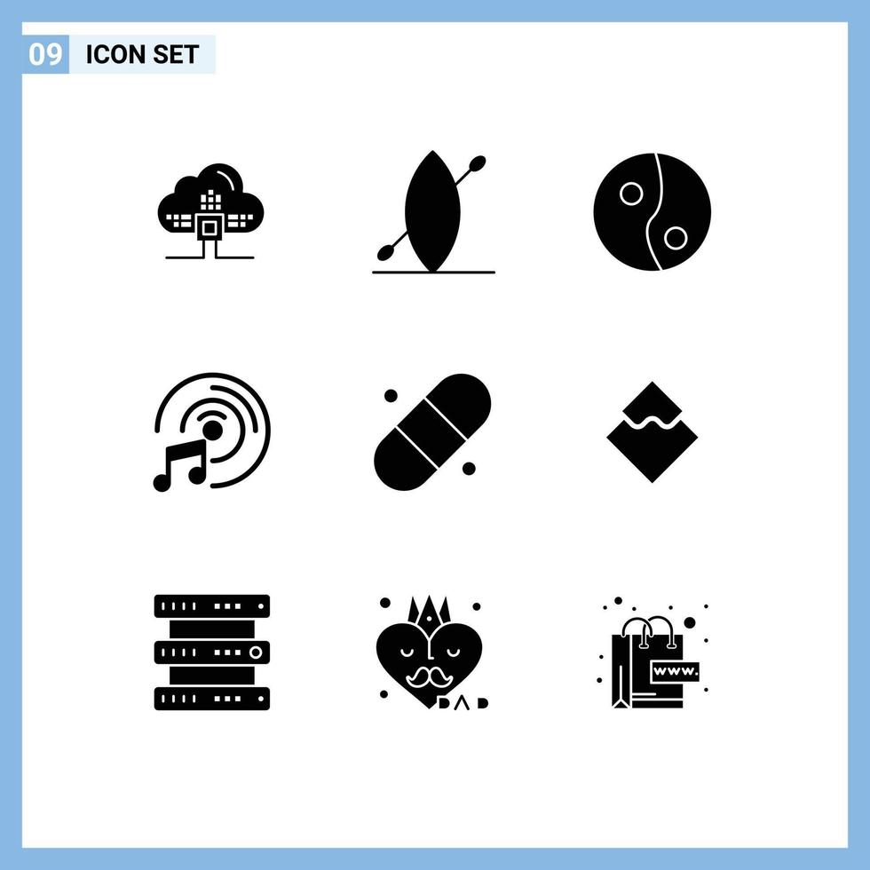 9 Universal Solid Glyphs Set for Web and Mobile Applications crypto waves yin plaster medical Editable Vector Design Elements