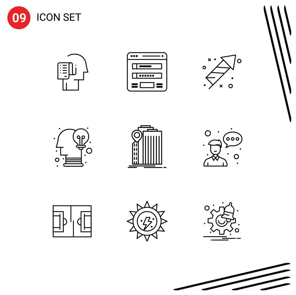 User Interface Pack of 9 Basic Outlines of idea brain sitemap mubarak celebration Editable Vector Design Elements