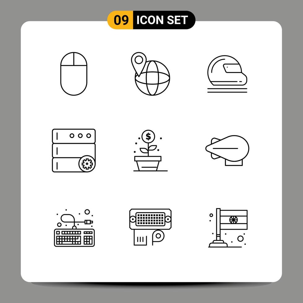 9 Creative Icons Modern Signs and Symbols of airship investment goal keeper growth server Editable Vector Design Elements