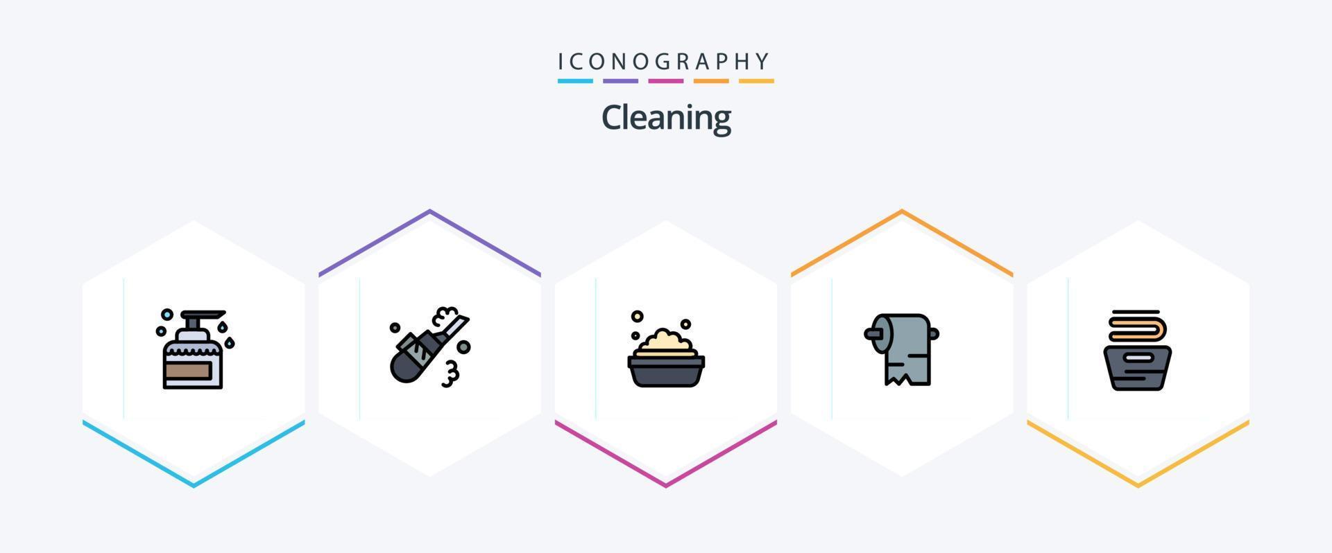 Cleaning 25 FilledLine icon pack including housekeeping. cleaning. pipe. tissue. cleaning vector