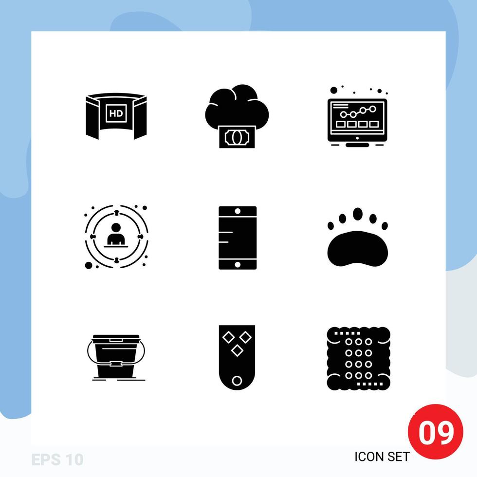 Mobile Interface Solid Glyph Set of 9 Pictograms of strategic network money management seo Editable Vector Design Elements
