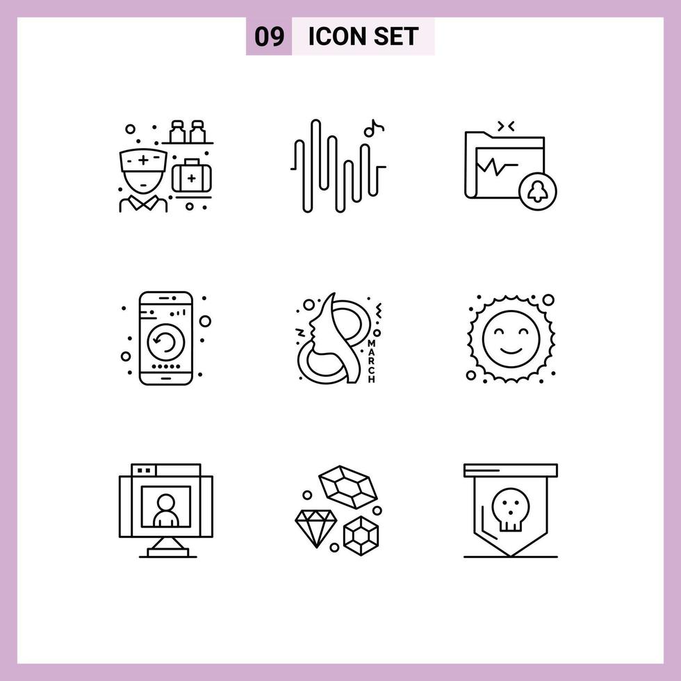 Stock Vector Icon Pack of 9 Line Signs and Symbols for eight restart folder phone gadget Editable Vector Design Elements