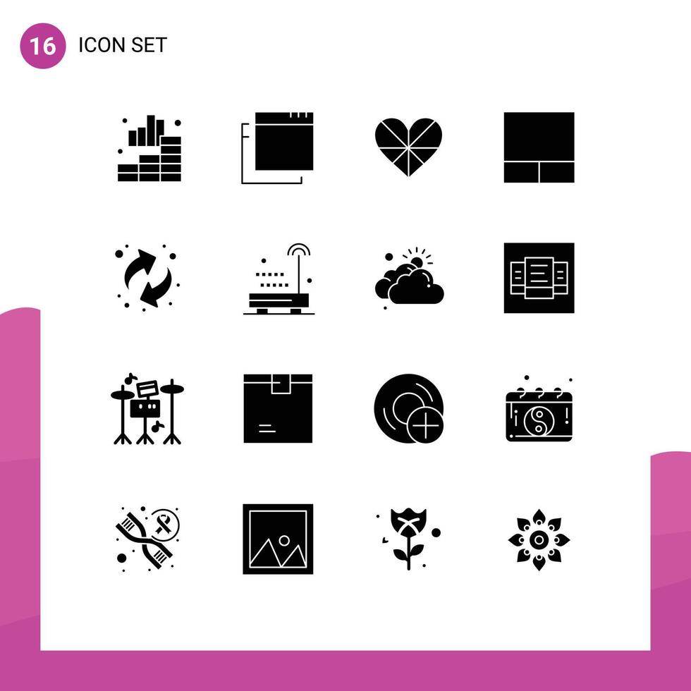 16 Universal Solid Glyph Signs Symbols of radio resources like recycling layout Editable Vector Design Elements