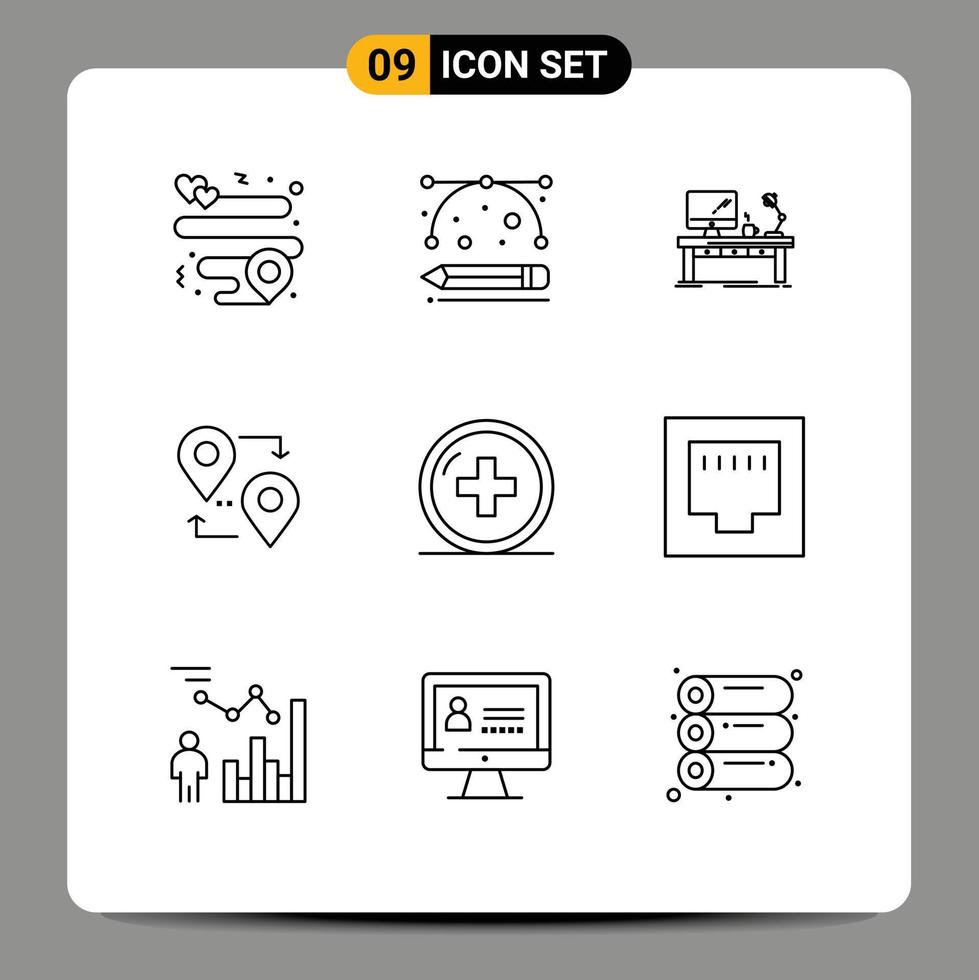 Pictogram Set of 9 Simple Outlines of travel map business location office Editable Vector Design Elements