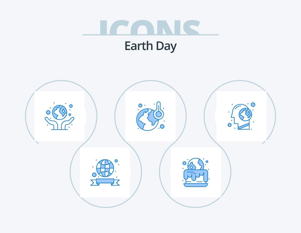 Earth Day Blue Icon Pack 5 Icon Design. human. brain. earth. temperature. global vector