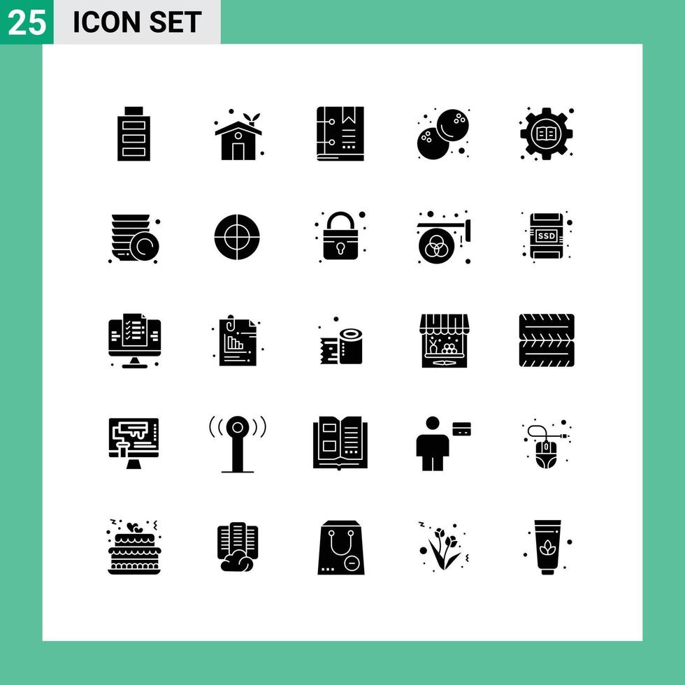 Set of 25 Modern UI Icons Symbols Signs for setting education bookmark fruits coconut Editable Vector Design Elements