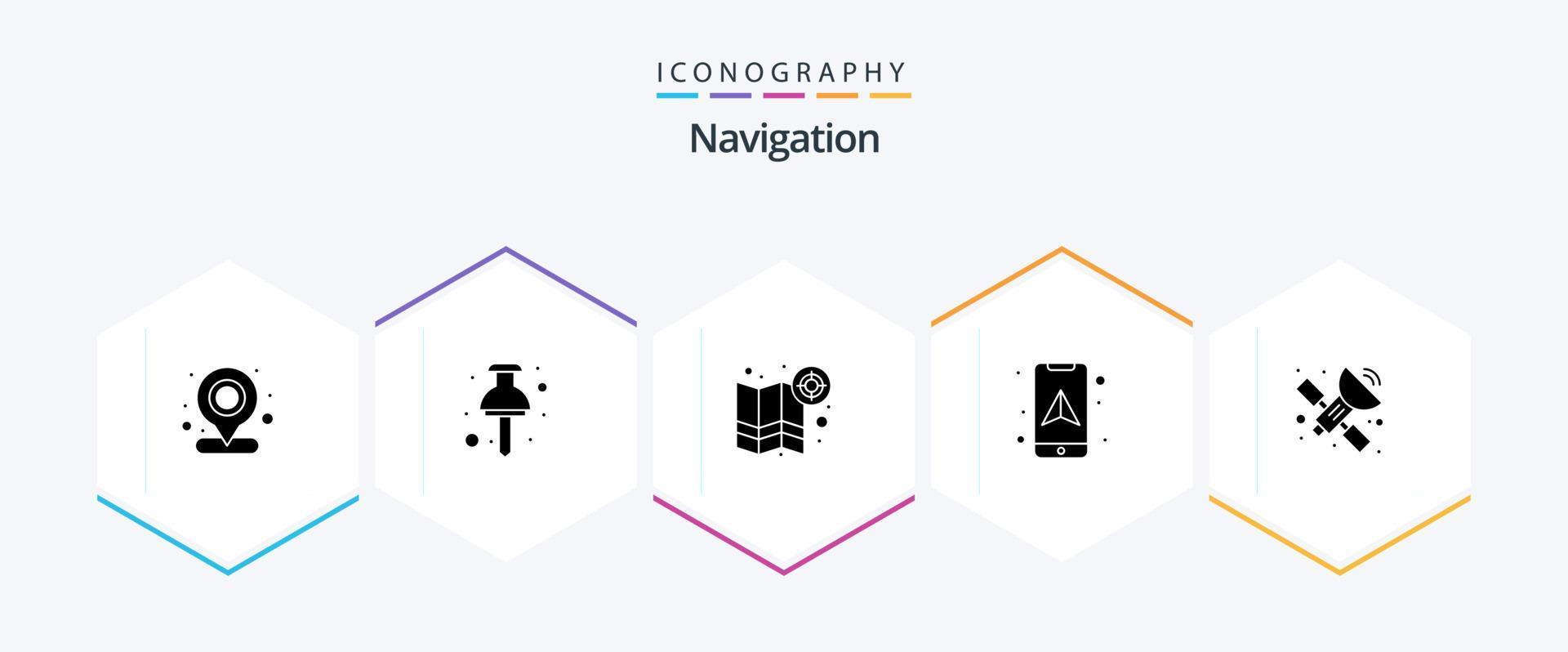 Navigation 25 Glyph icon pack including gps. mobile. location. location. target vector