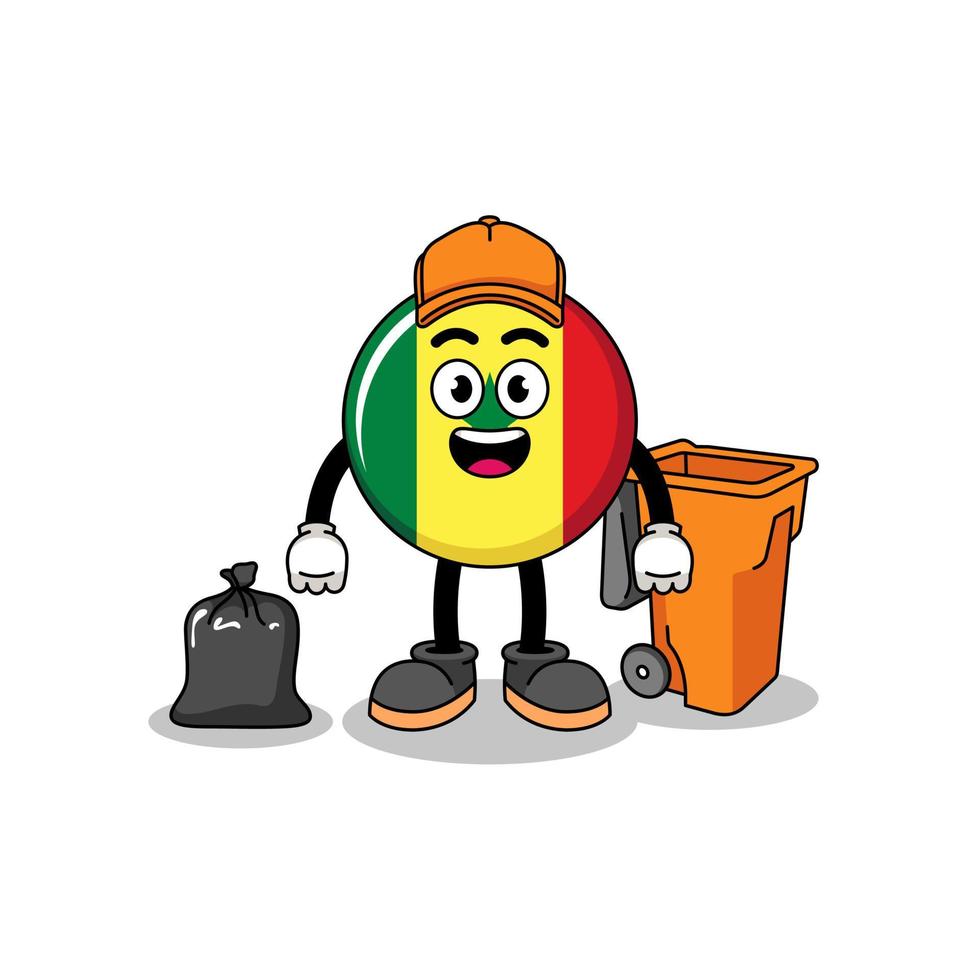 Illustration of senegal flag cartoon as a garbage collector vector