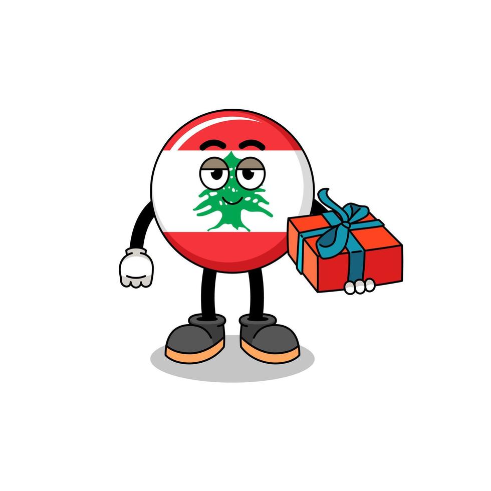 lebanon flag mascot illustration giving a gift vector