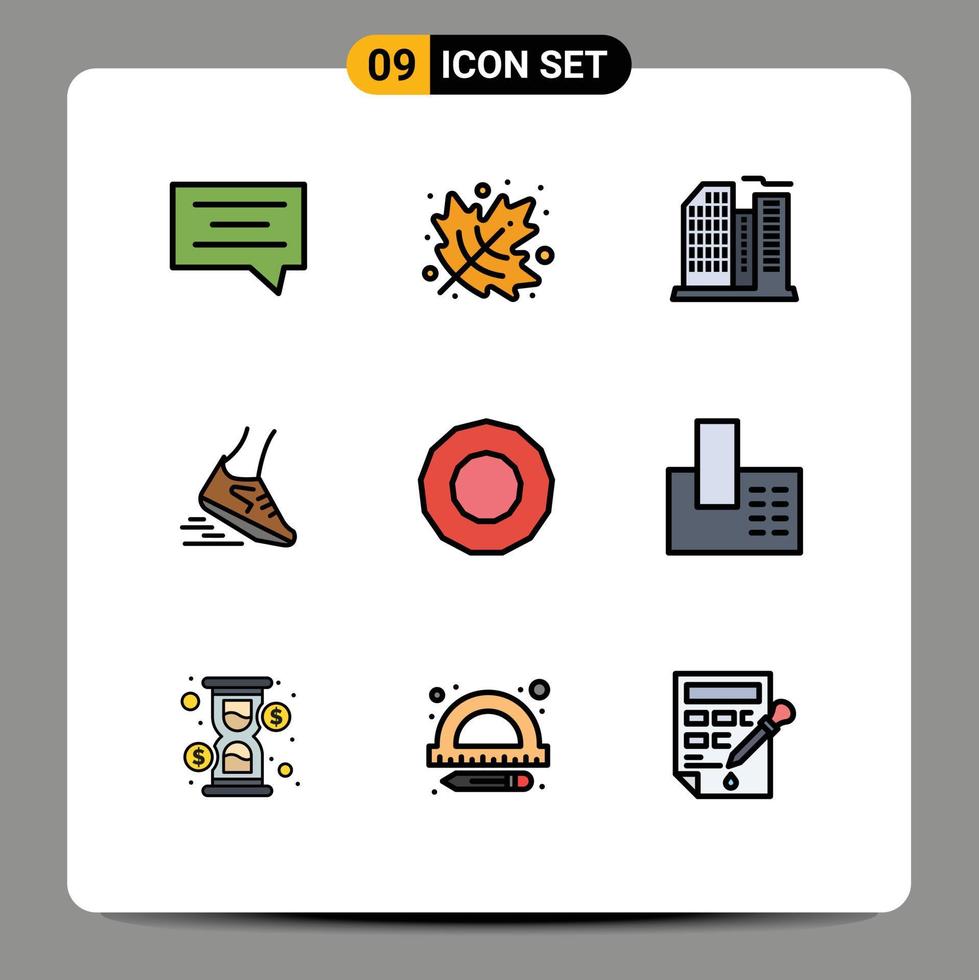 Set of 9 Modern UI Icons Symbols Signs for appliances action real running run Editable Vector Design Elements
