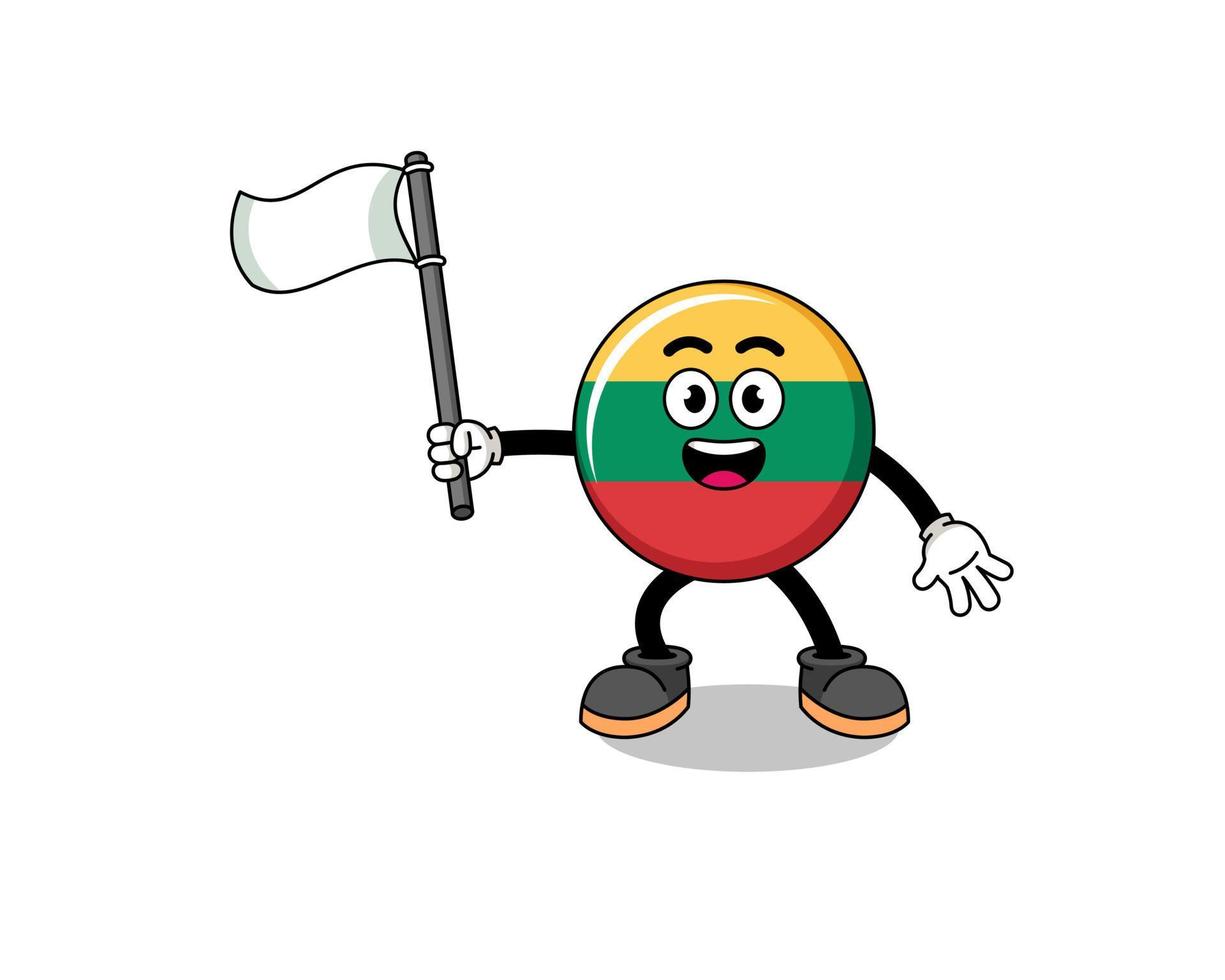 Cartoon Illustration of lithuania flag holding a white flag vector