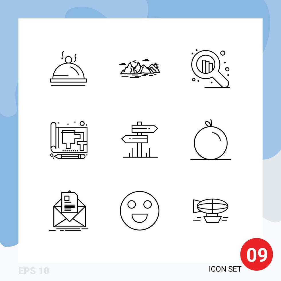 Mobile Interface Outline Set of 9 Pictograms of direction paper cliff drawing blue Editable Vector Design Elements