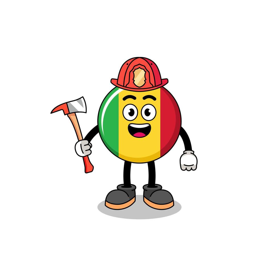 Cartoon mascot of mali flag firefighter vector