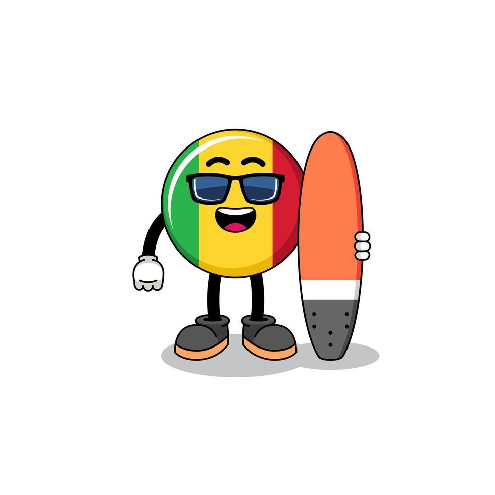 Mascot cartoon of mali flag as a surfer vector