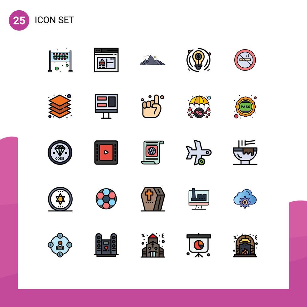 Stock Vector Icon Pack of 25 Line Signs and Symbols for nosmoking circle mountain business sun Editable Vector Design Elements