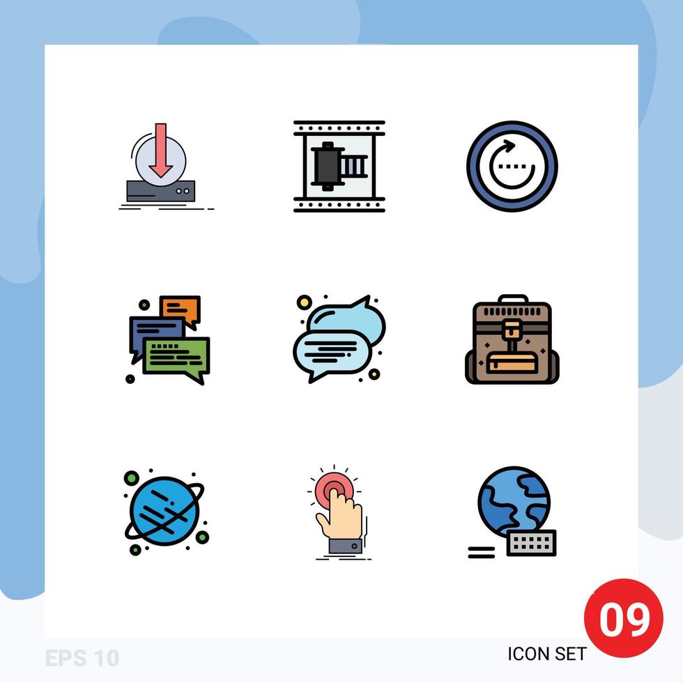 Group of 9 Filledline Flat Colors Signs and Symbols for messages group movie reel ui reload Editable Vector Design Elements