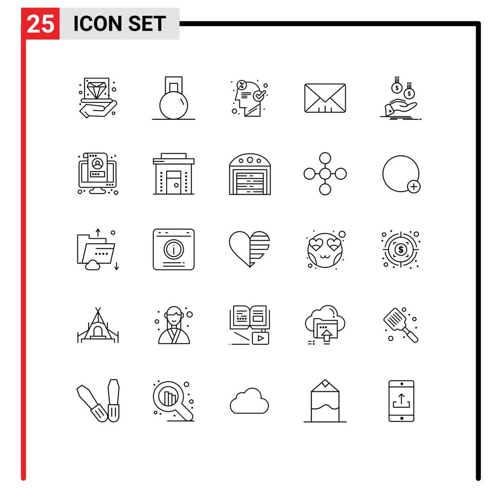 conjunto de 25 iconos de interfaz de usuario modernos símbolos signos para monedas mensaje peso interfaz idea elementos de diseño vectorial editables vector