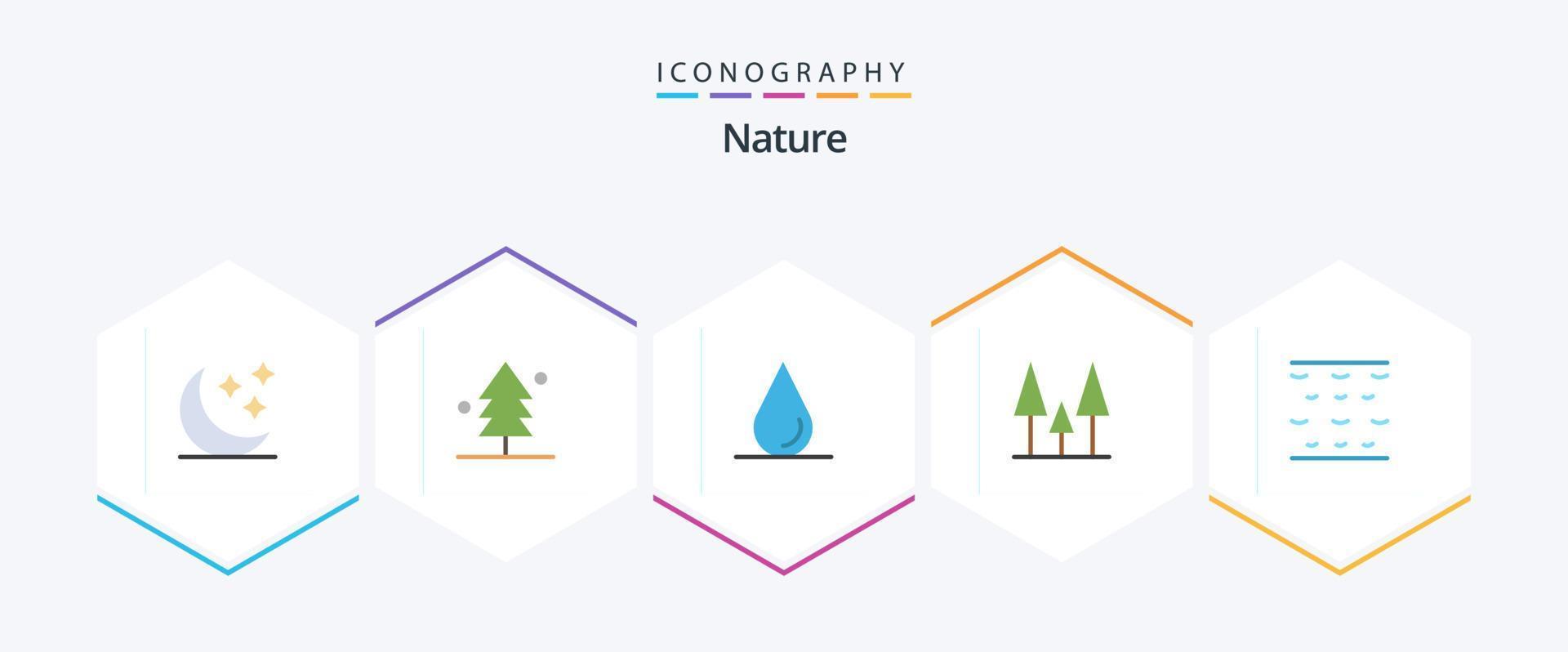 Nature 25 Flat icon pack including . waves. drop. water. trees vector