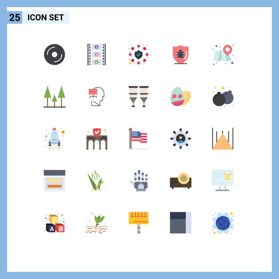 25 Universal Flat Color Signs Symbols of location shield network protection programing Editable Vector Design Elements
