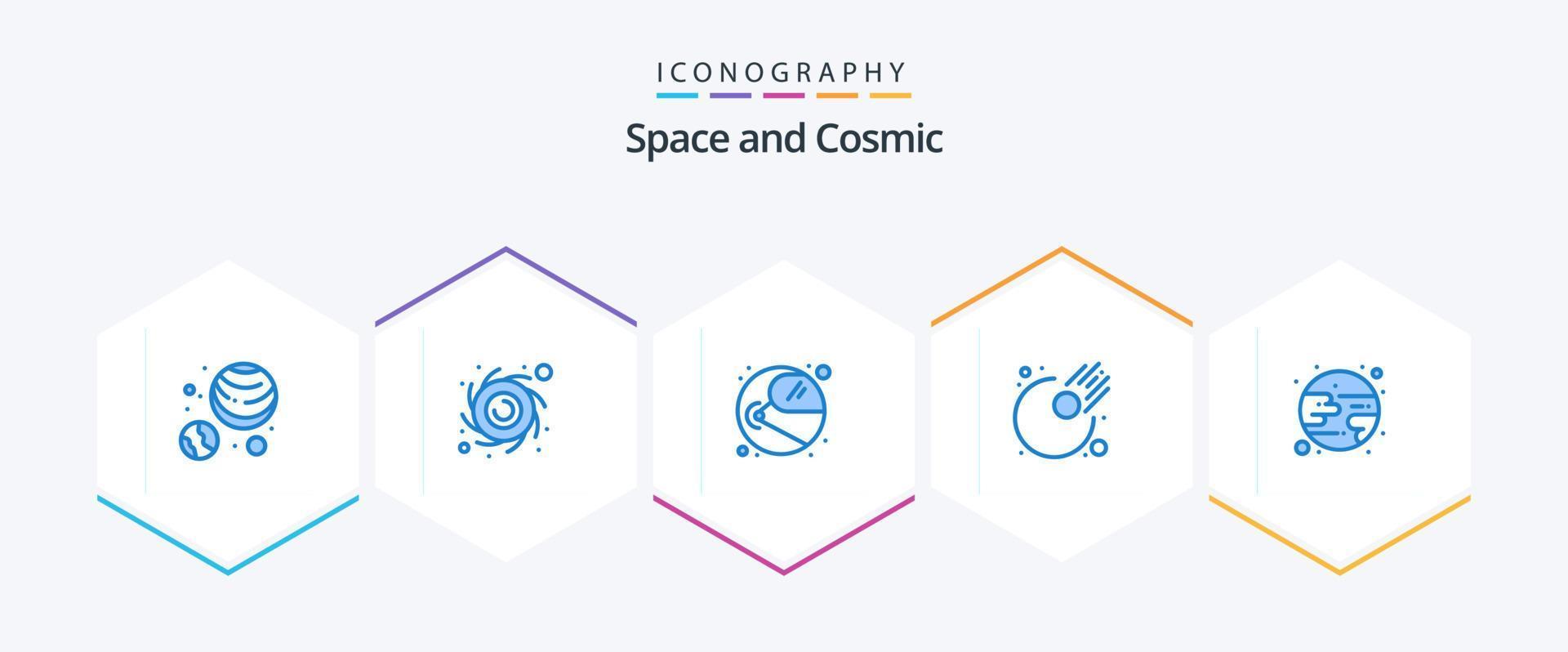 paquete de iconos azules space 25 que incluye . luna. espacio. pronóstico. meteorito vector