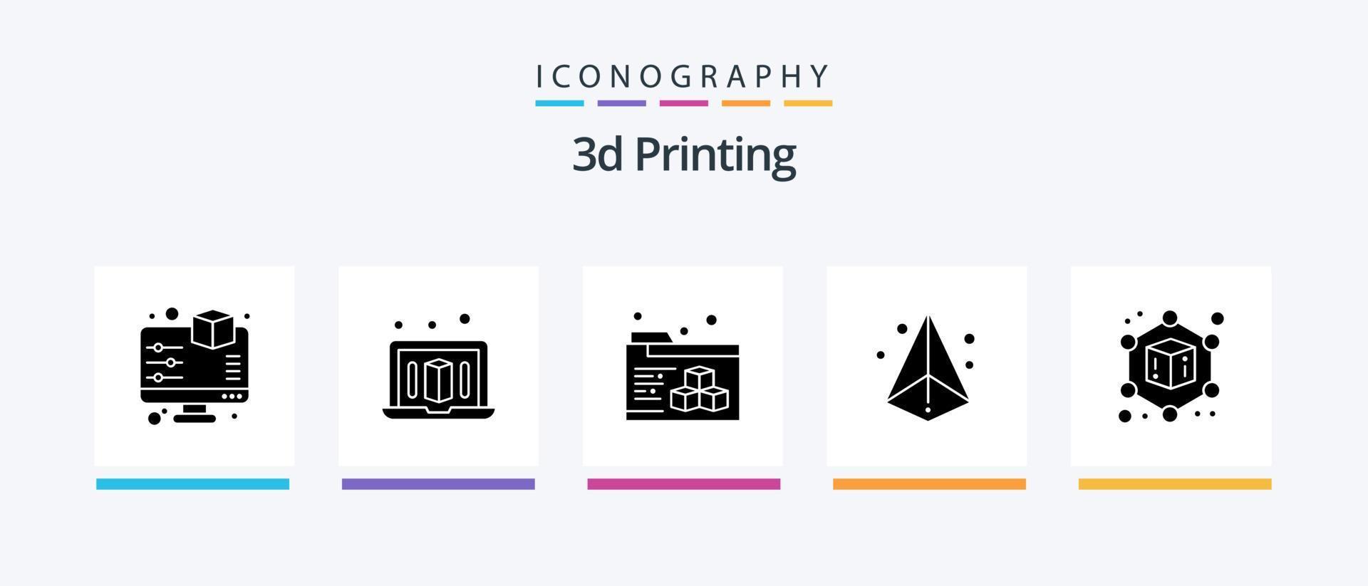 3d Printing Glyph 5 Icon Pack Including geometric. 3d. printing. printing. laser. Creative Icons Design vector