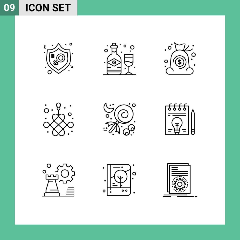 9 Thematic Vector Outlines and Editable Symbols of candy new glass knot finance Editable Vector Design Elements