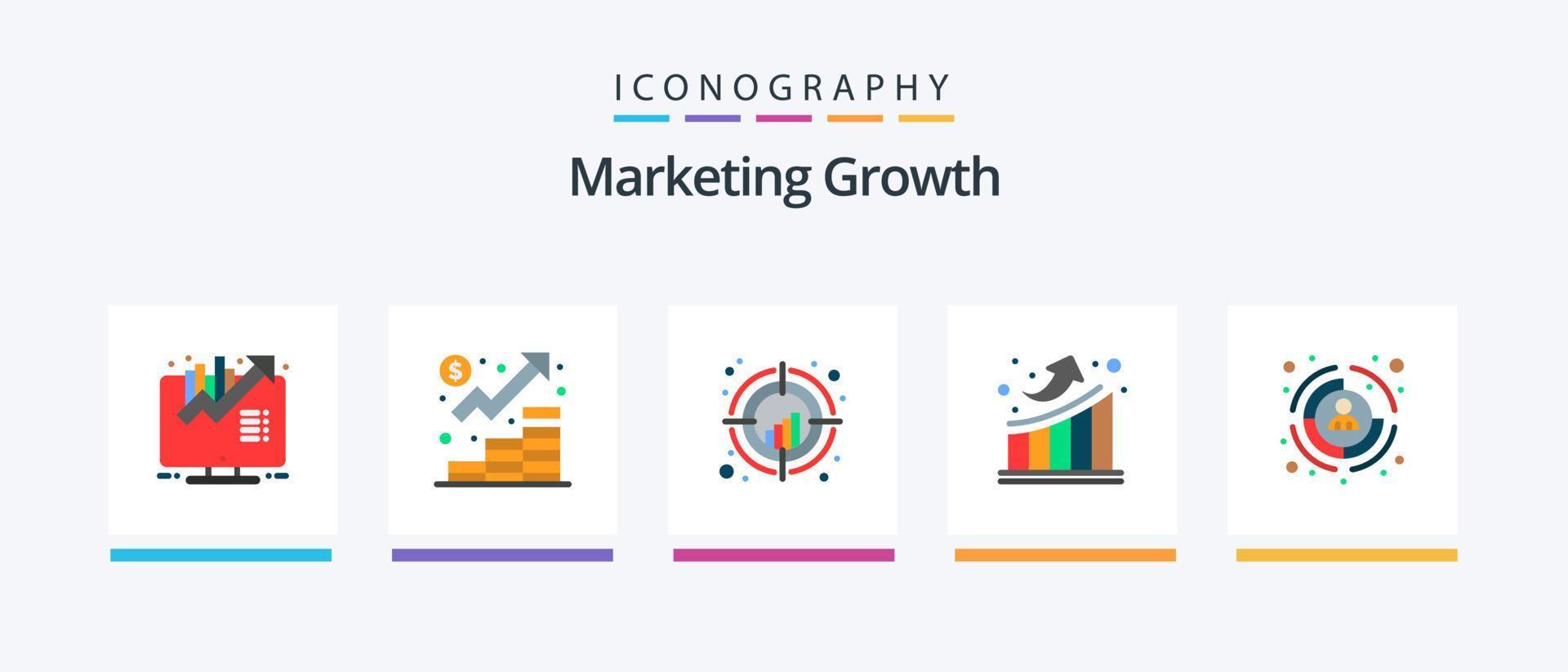 Marketing Growth Flat 5 Icon Pack Including up. growth. marketing. graph. target. Creative Icons Design vector