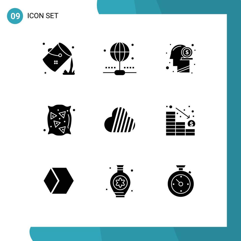 Universal Icon Symbols Group of 9 Modern Solid Glyphs of sky coin wheat dollar flour money Editable Vector Design Elements