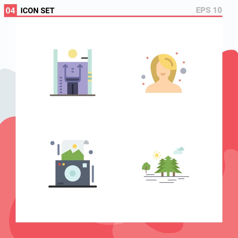 4 Universal Flat Icons Set for Web and Mobile Applications performance camera improvement female photography Editable Vector Design Elements