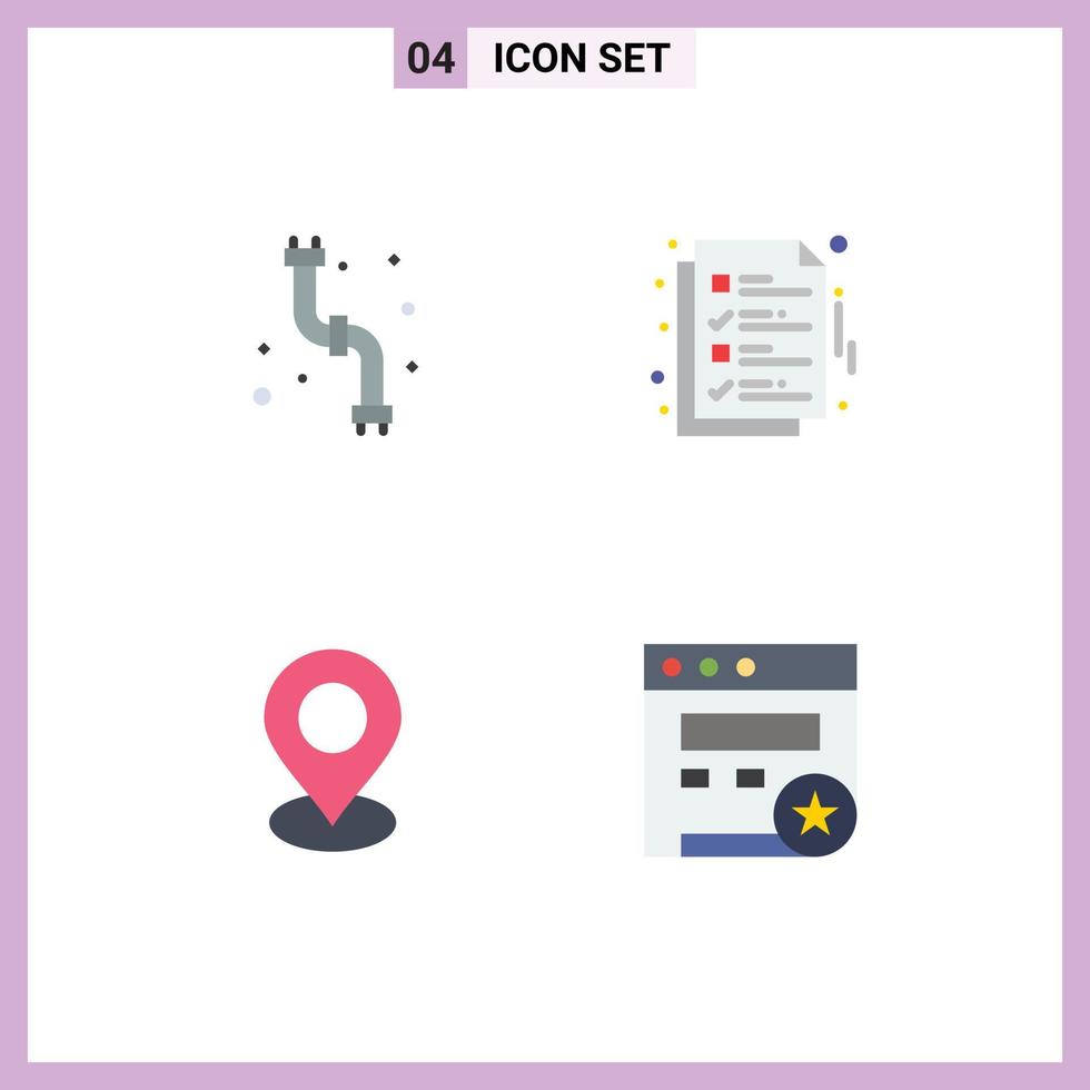 4 iconos planos universales establecidos para aplicaciones web y móviles ubicación mecánica marcador de archivo de plomería elementos de diseño vectorial editables vector