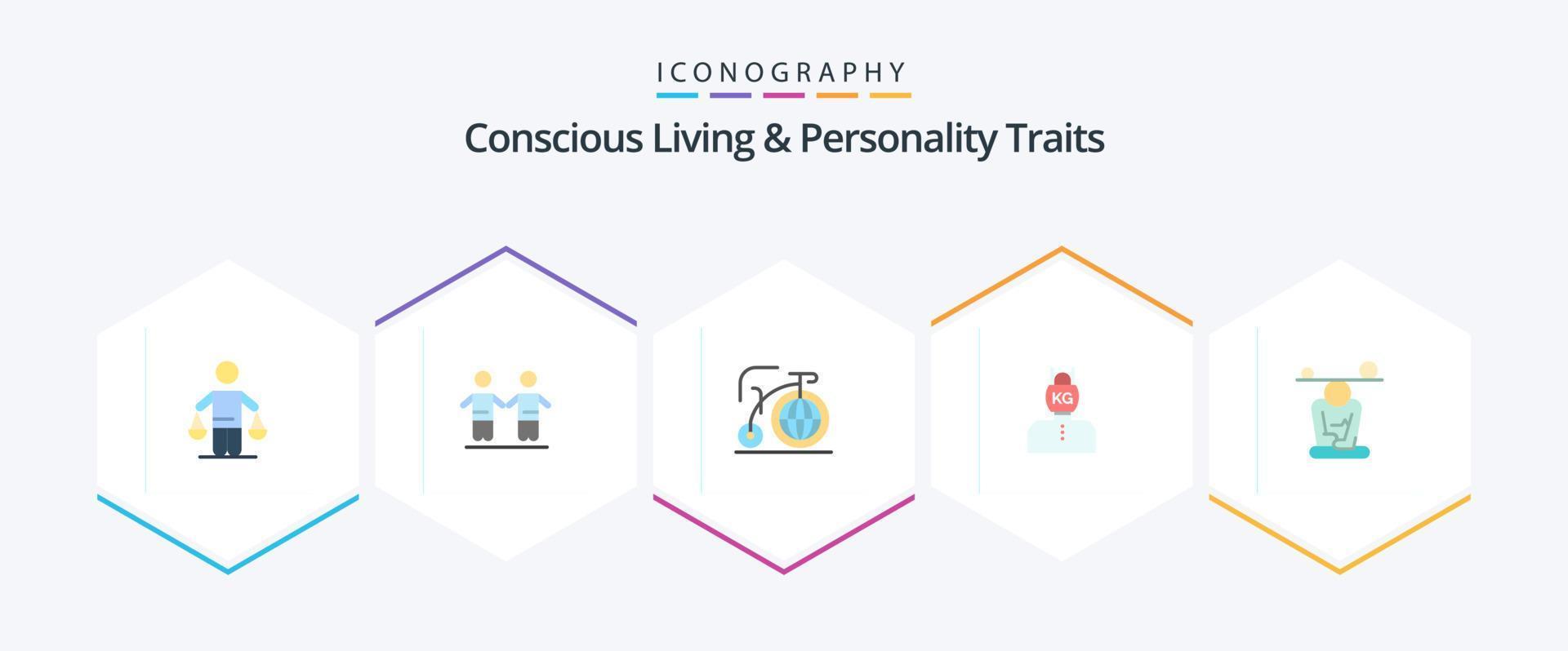 Concious Living And Personality Traits 25 Flat icon pack including weight. problem. group. life. inspiration vector