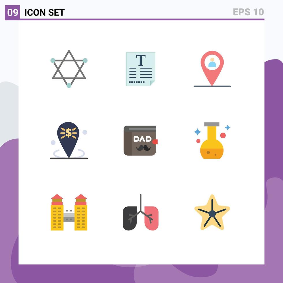 Set of 9 Vector Flat Colors on Grid for father wallet map placeholder location Editable Vector Design Elements