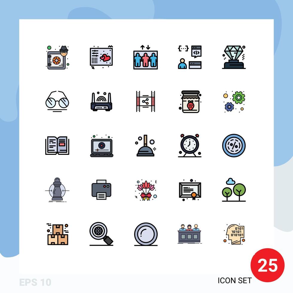 25 Universal Filled line Flat Colors Set for Web and Mobile Applications programmer develop midi coding lift Editable Vector Design Elements
