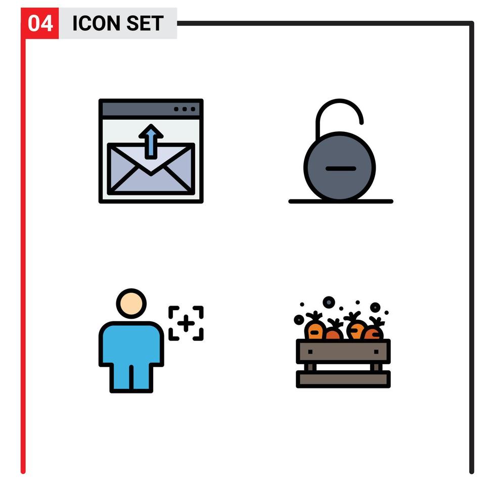 Set of 4 Modern UI Icons Symbols Signs for communication security email padlock body Editable Vector Design Elements