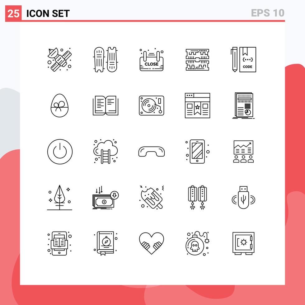 Stock Vector Icon Pack of 25 Line Signs and Symbols for computer cards cricket equipment shop sign Editable Vector Design Elements