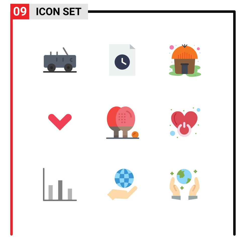 Universal Icon Symbols Group of 9 Modern Flat Colors of ping equipment yurt athletics down Editable Vector Design Elements