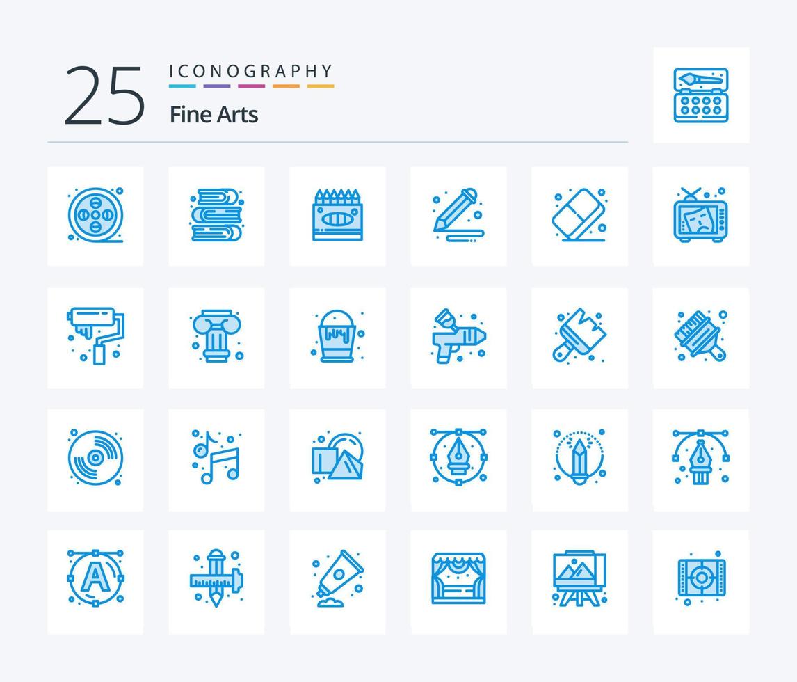 Fine Arts 25 Blue Color icon pack including arts. pencil. crayons. paint. art vector