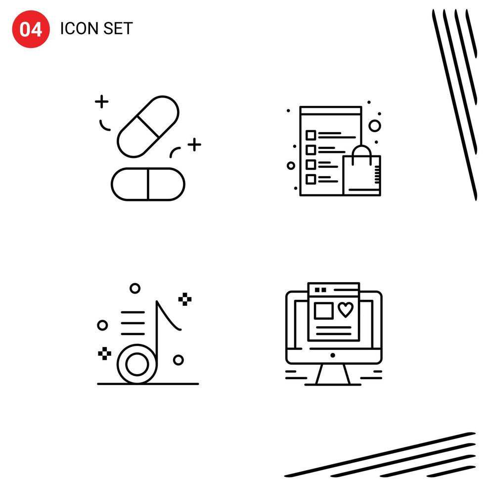 conjunto de 4 iconos de interfaz de usuario modernos símbolos signos para medicina música ciencia lista nota elementos de diseño vectorial editables vector