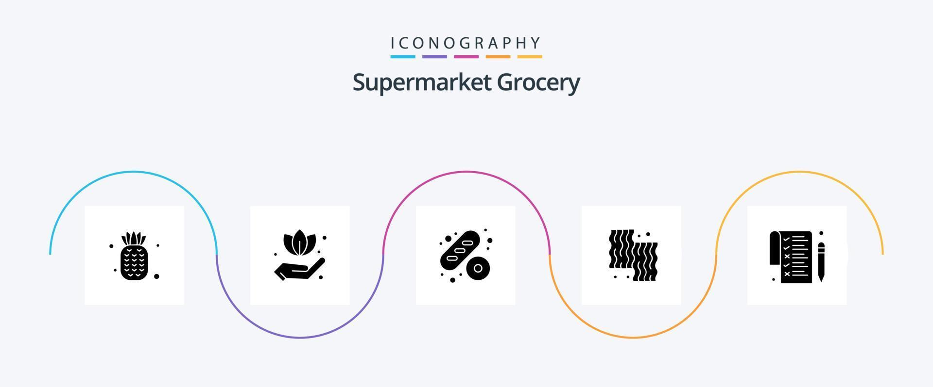 Grocery Glyph 5 Icon Pack Including . paper. food. list. farm vector