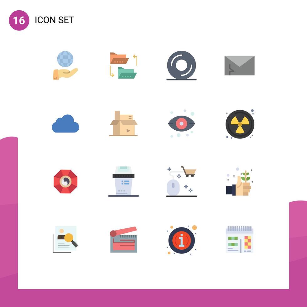 Set of 16 Modern UI Icons Symbols Signs for cloud security sharing mail alert Editable Pack of Creative Vector Design Elements