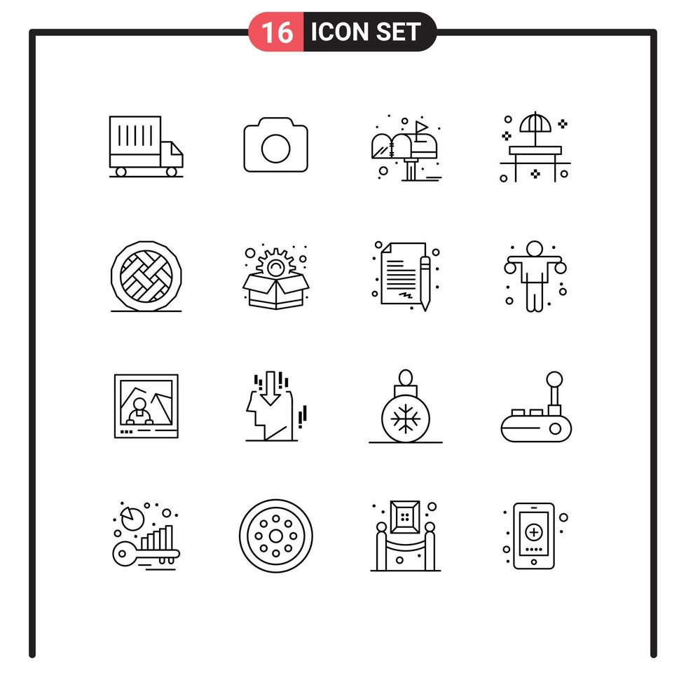 conjunto de 16 iconos modernos de la interfaz de usuario signos de símbolos para elementos de diseño vectorial editables del parque de la sombrilla de la carta de la mesa de pasteles vector