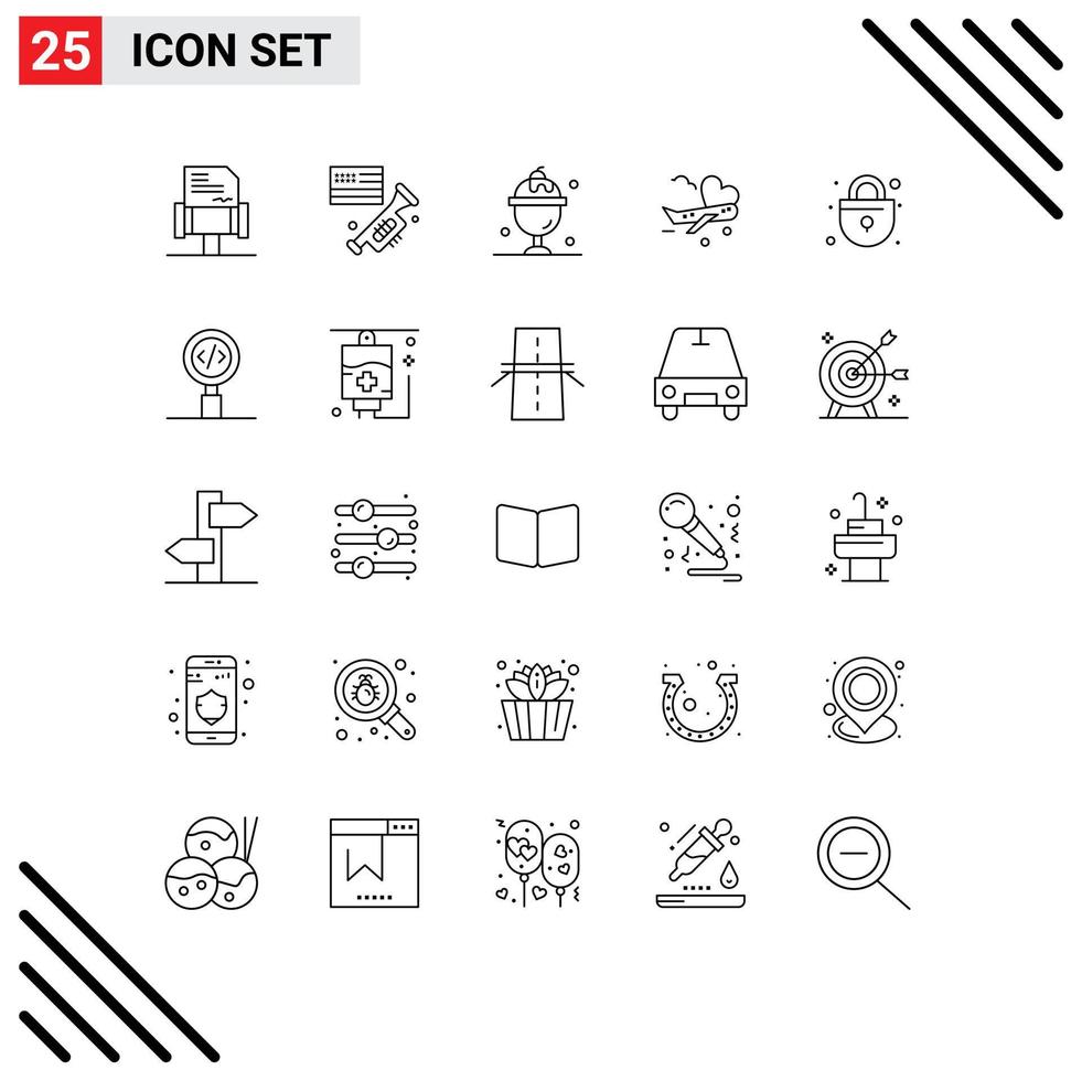 Modern Set of 25 Lines and symbols such as shopping lock ice cream airport airplane Editable Vector Design Elements