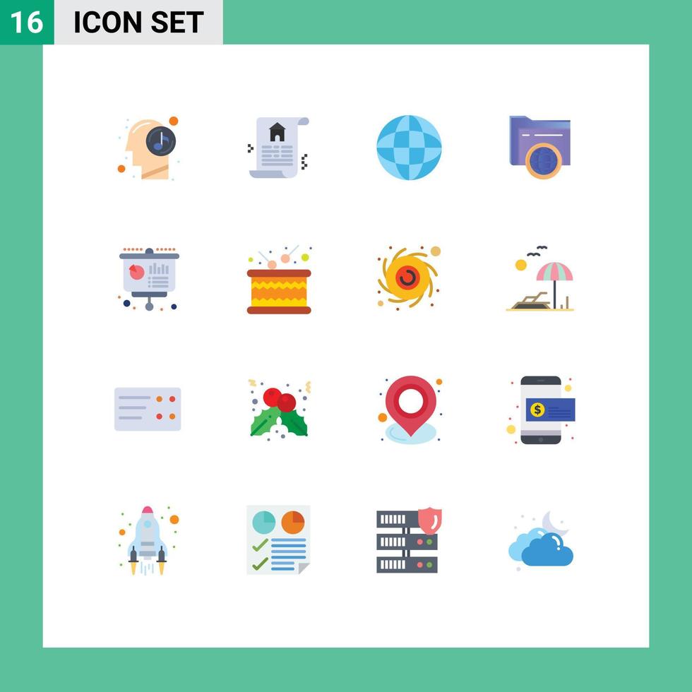 16 User Interface Flat Color Pack of modern Signs and Symbols of financial chart geography business fie Editable Pack of Creative Vector Design Elements