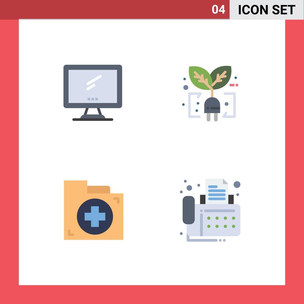 4 User Interface Flat Icon Pack of modern Signs and Symbols of computer aid imac green document Editable Vector Design Elements