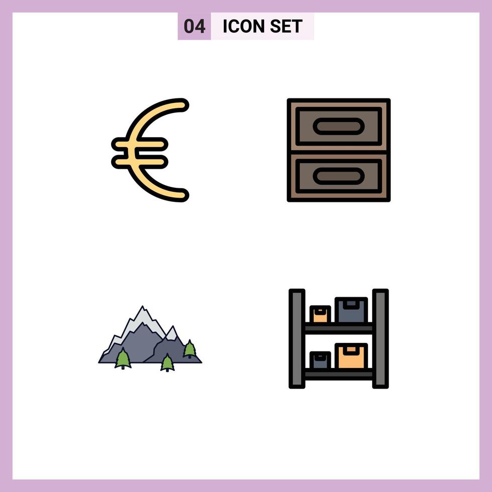 4 iconos creativos signos y símbolos modernos de moneda naturaleza archivo caja de montaña elementos de diseño vectorial editables vector