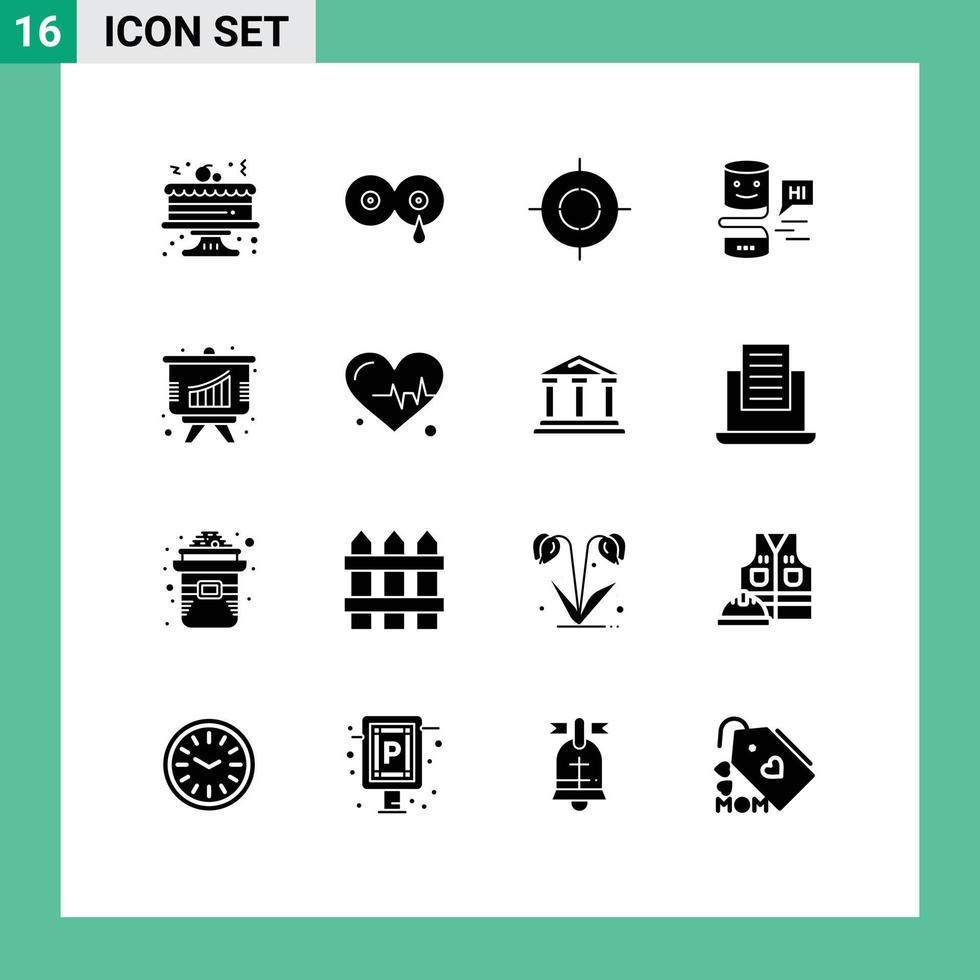 Group of 16 Modern Solid Glyphs Set for presentation analysis goal big think conversational Editable Vector Design Elements