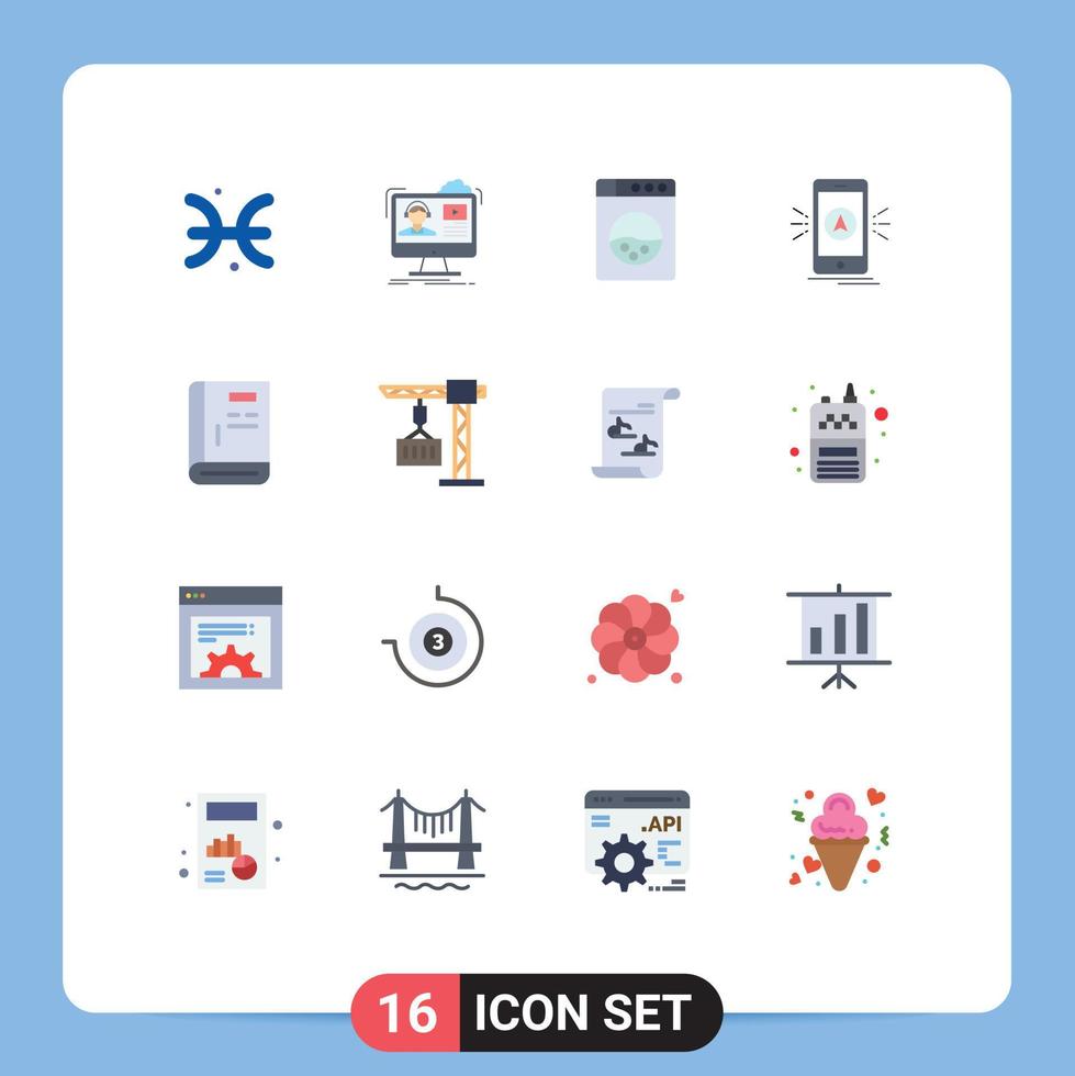 Pictogram Set of 16 Simple Flat Colors of contact location education gps app Editable Pack of Creative Vector Design Elements