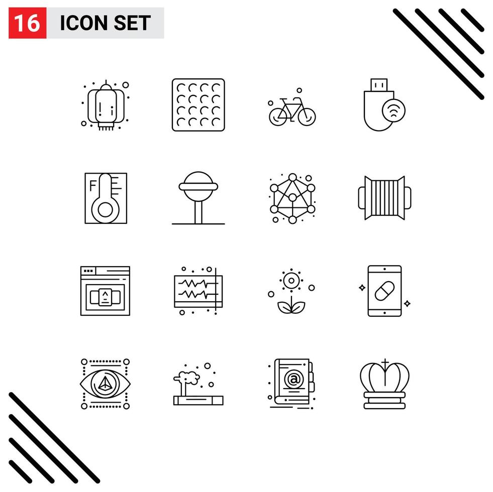 16 iconos creativos signos y símbolos modernos de dispositivos de señal de bicicleta de palo de luz elementos de diseño vectorial editables vector